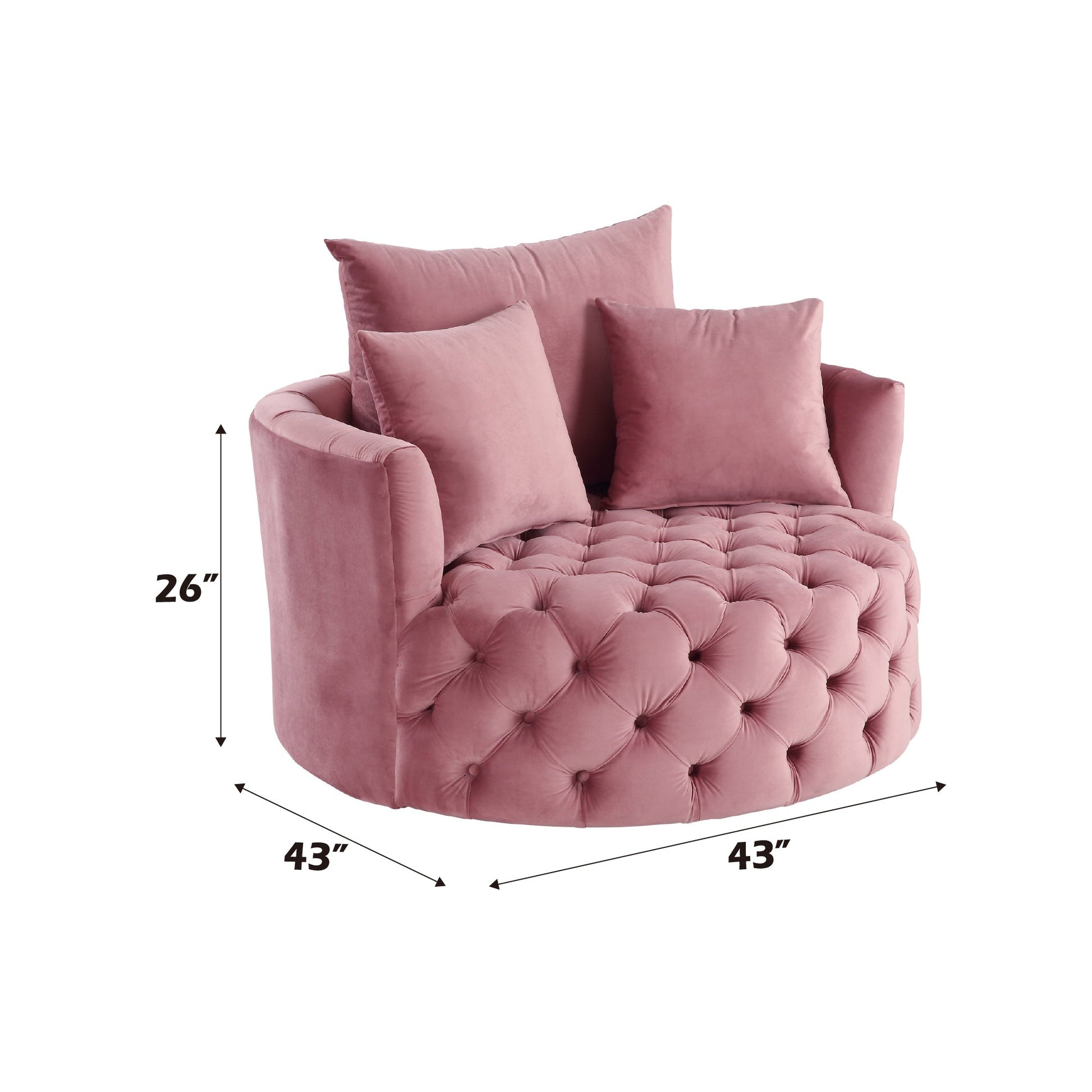 Pink Velvet Swivel Accent Chair with Button Tufting & Pillows - 1st Choice Furniture Direct