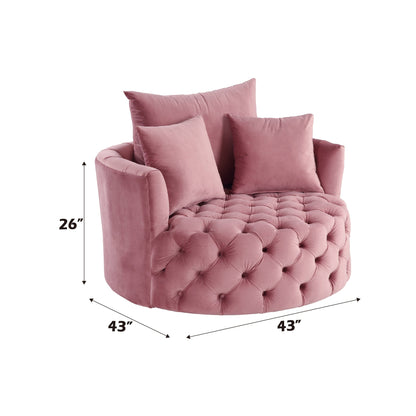 Pink Velvet Swivel Accent Chair with Button Tufting & Pillows - 1st Choice Furniture Direct