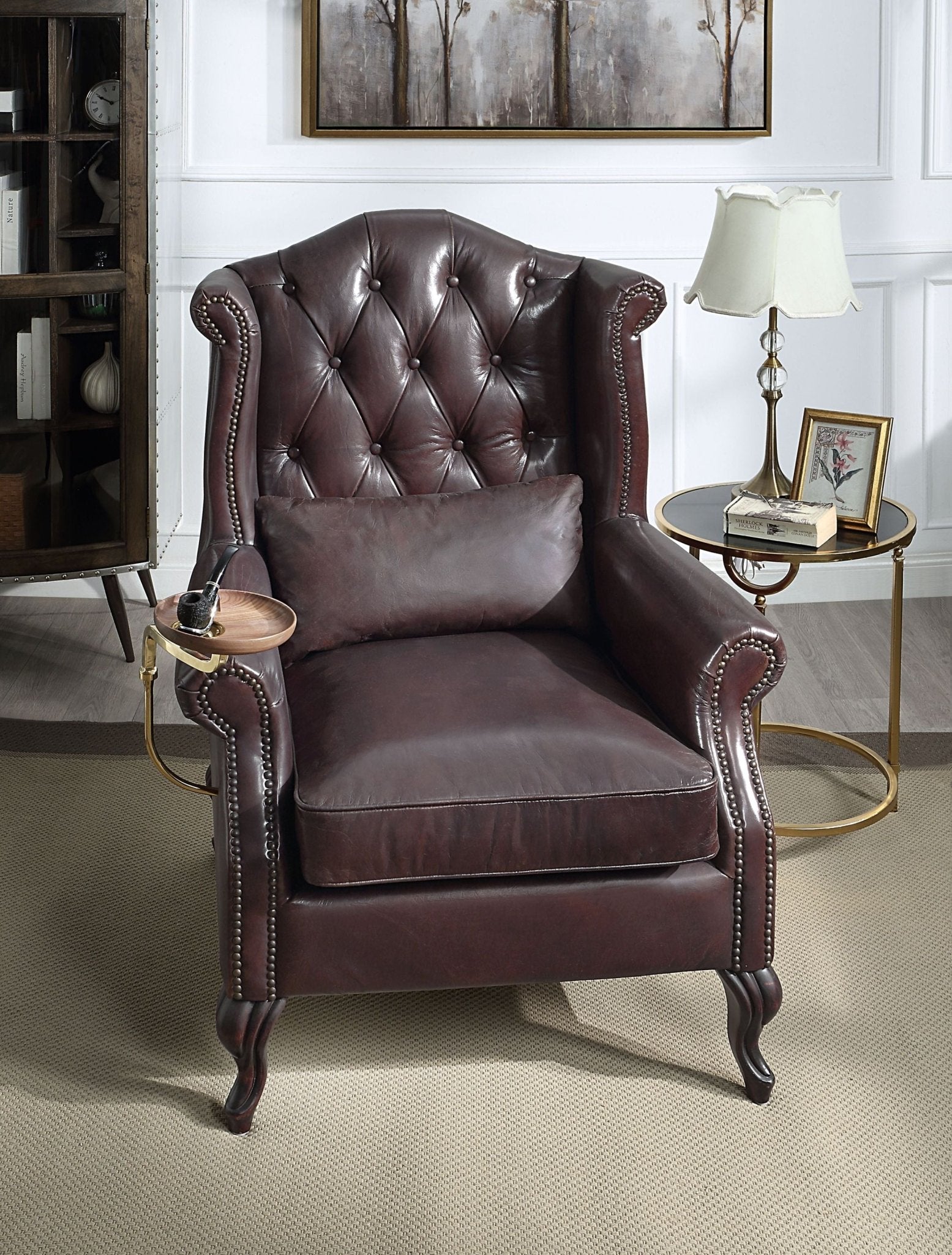 Pino Vintage Brown Top Grain Leather Accent Chair with 1 Toss Pillow - 1st Choice Furniture Direct