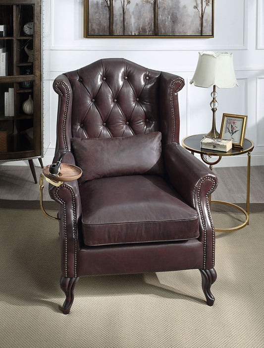 Pino Vintage Brown Top Grain Leather Accent Chair with 1 Toss Pillow - 1st Choice Furniture Direct