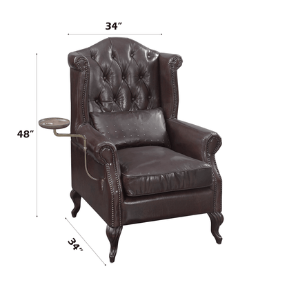 Pino Vintage Brown Top Grain Leather Accent Chair with 1 Toss Pillow - 1st Choice Furniture Direct