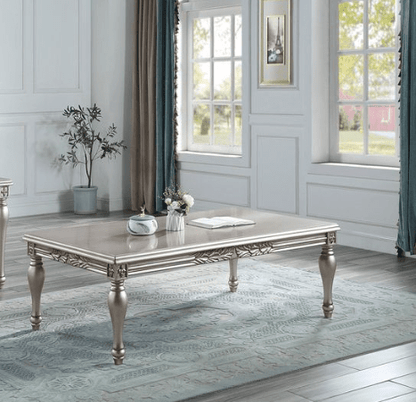 Platinum Silver Coffee Table with Turned Wood Legs - 1st Choice Furniture Direct