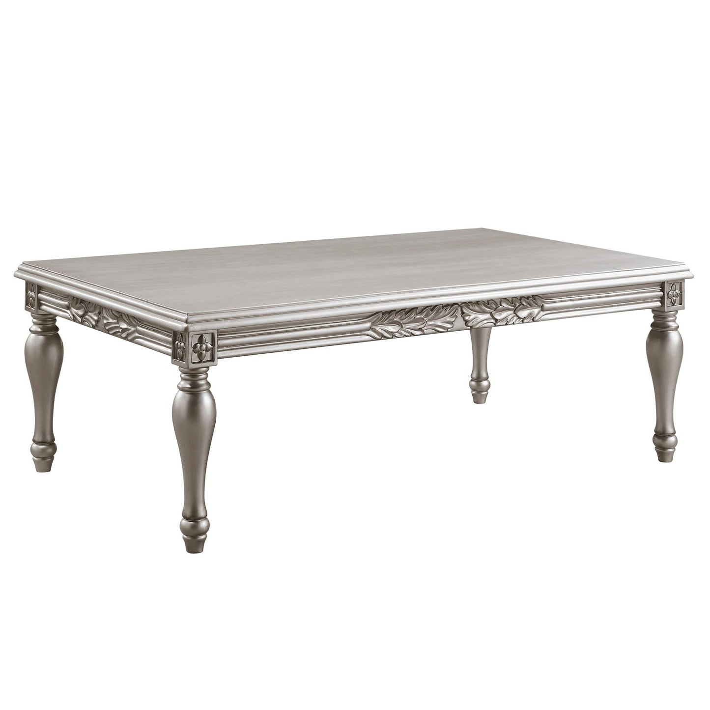 Platinum Silver Coffee Table with Turned Wood Legs - 1st Choice Furniture Direct