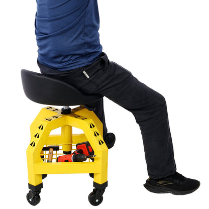 Pneumatic 360 Degree Swivel Stool, Mechanics Rolling Creeper Seat, Heavy Duty Rolling Mechanics Stool, Shop Stool with Casters yellow - 1st Choice Furniture Direct