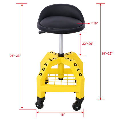 Pneumatic 360 Degree Swivel Stool, Mechanics Rolling Creeper Seat, Heavy Duty Rolling Mechanics Stool, Shop Stool with Casters yellow - 1st Choice Furniture Direct