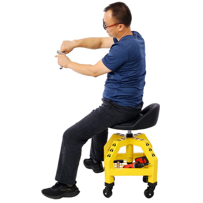 Pneumatic 360 Degree Swivel Stool, Mechanics Rolling Creeper Seat, Heavy Duty Rolling Mechanics Stool, Shop Stool with Casters yellow - 1st Choice Furniture Direct