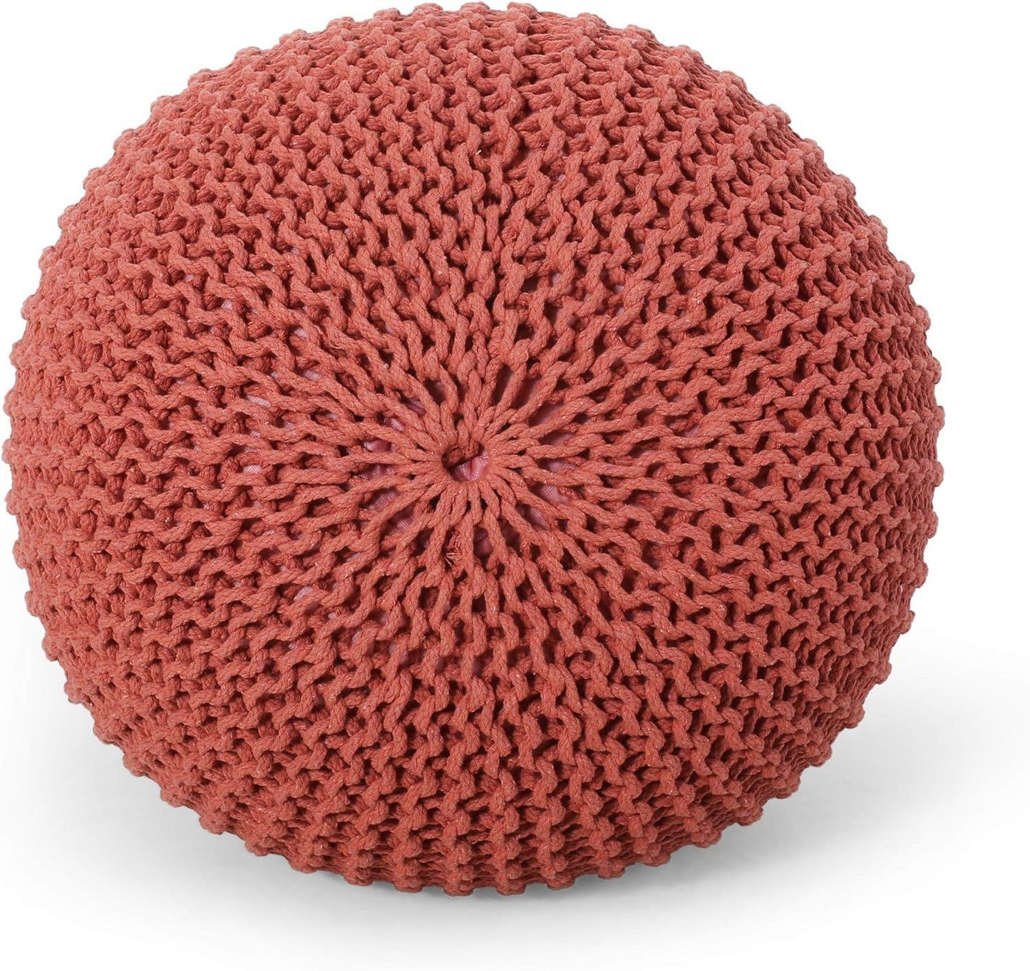 Poona Handcrafted Modern Cotton Pouf, Coral - 1st Choice Furniture Direct
