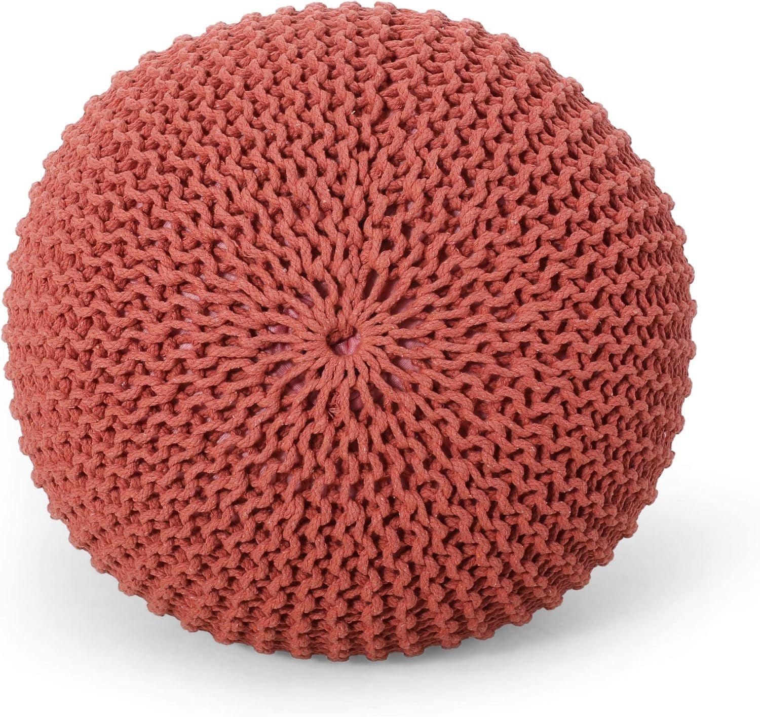 Poona Handcrafted Modern Cotton Pouf, Coral - 1st Choice Furniture Direct
