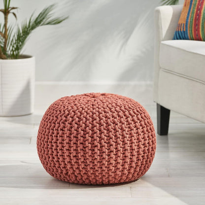 Poona Handcrafted Modern Cotton Pouf, Coral - 1st Choice Furniture Direct