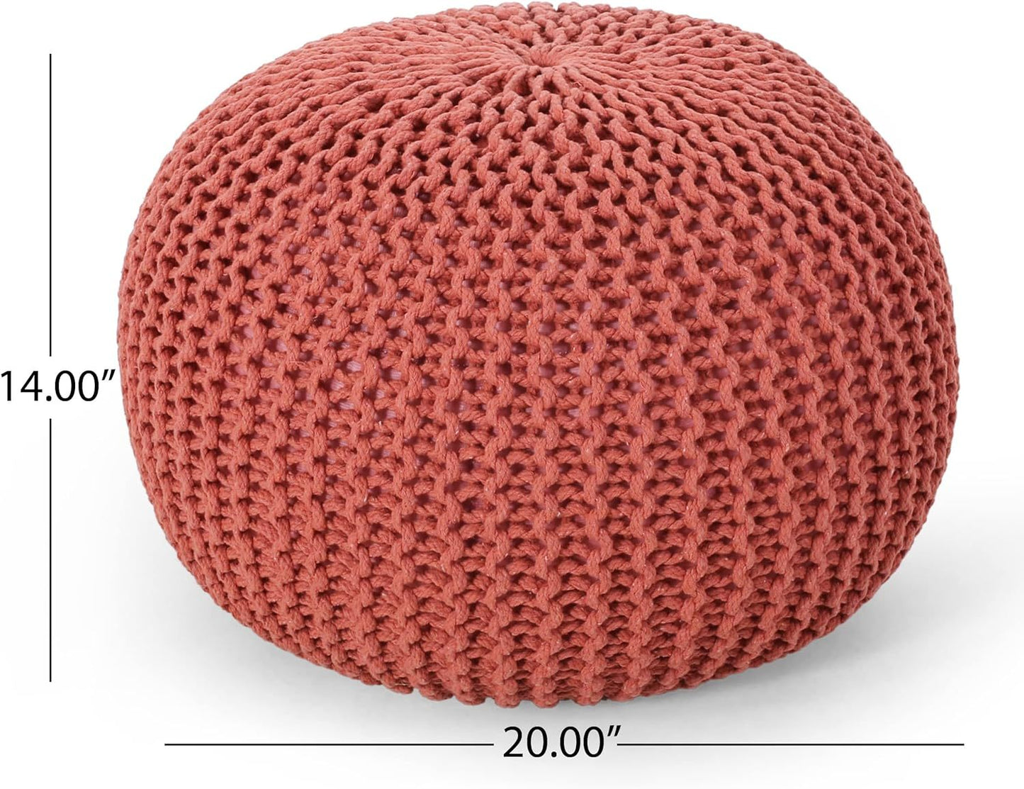 Poona Handcrafted Modern Cotton Pouf, Coral - 1st Choice Furniture Direct