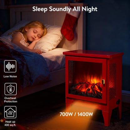 Portable Red Electric Fireplace Heater with 3-Sided Flame View - 1st Choice Furniture Direct