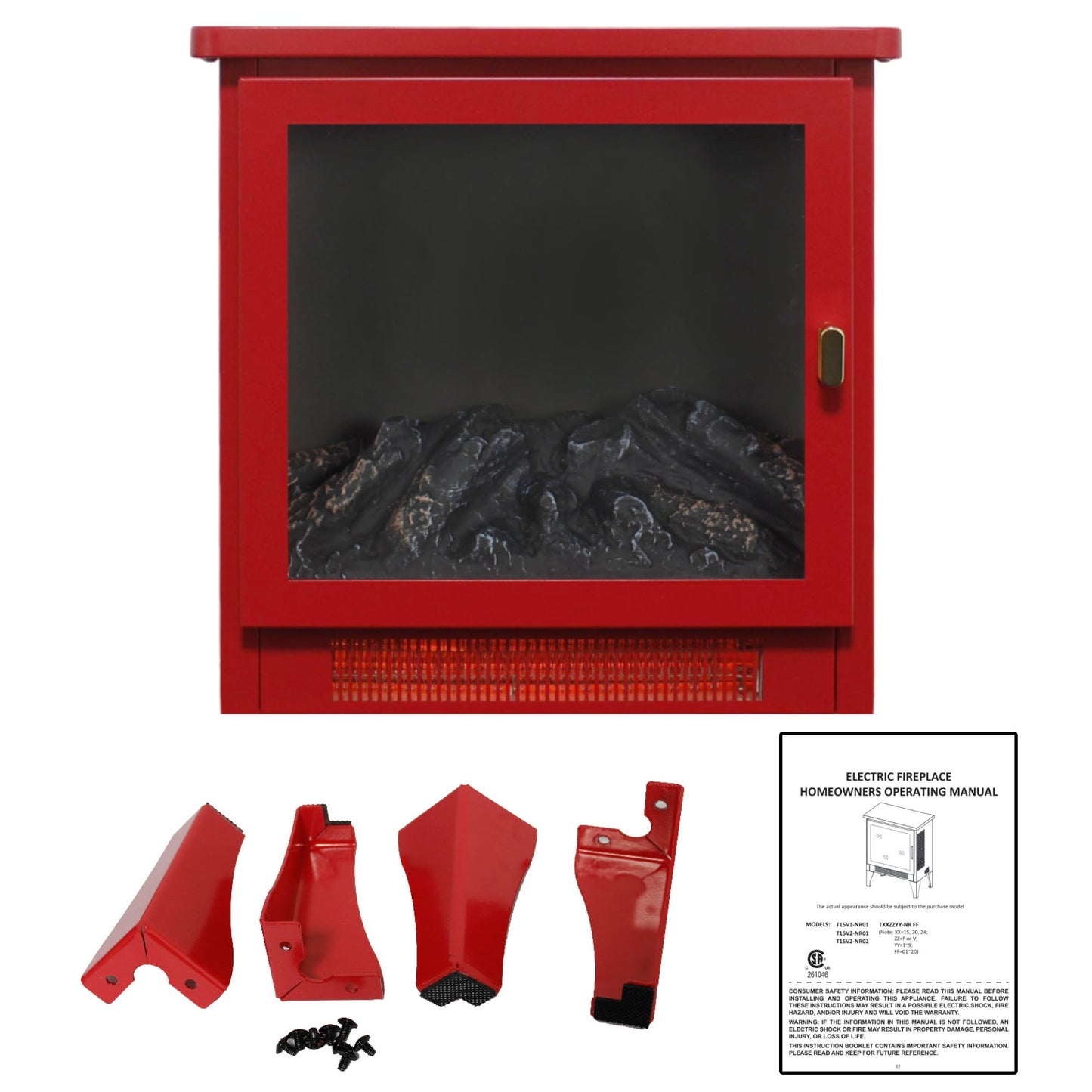 Portable Red Electric Fireplace Heater with 3-Sided Flame View - 1st Choice Furniture Direct