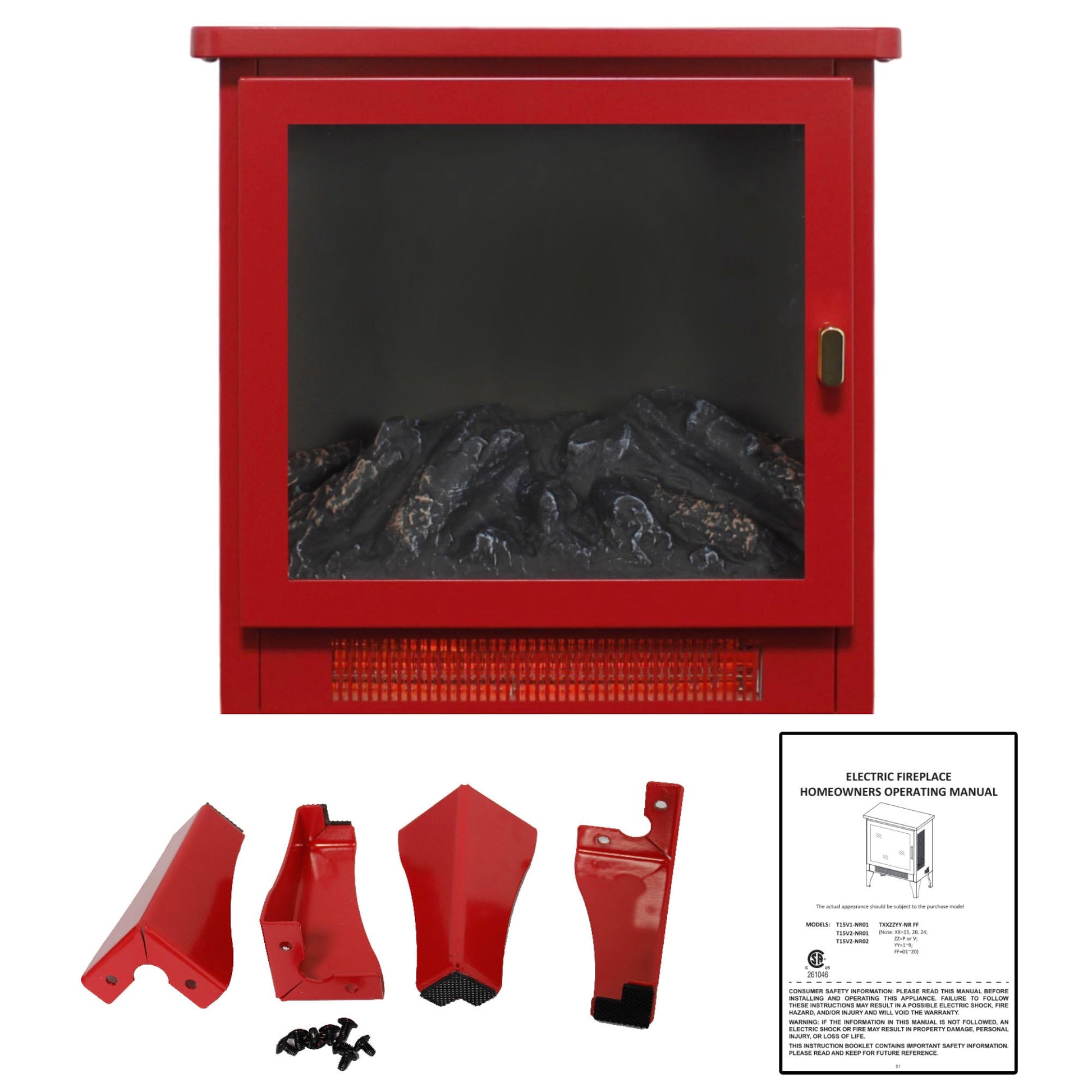 Portable Red Electric Fireplace Heater with 3-Sided Flame View - 1st Choice Furniture Direct