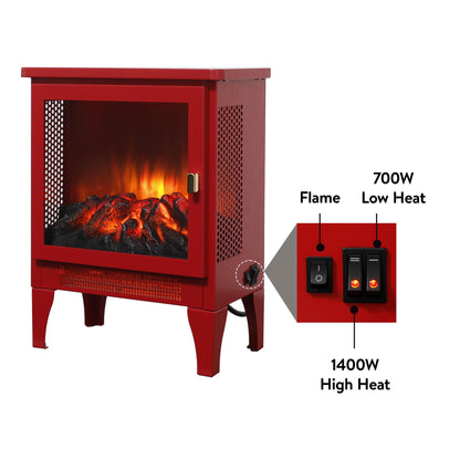 Portable Red Electric Fireplace Heater with 3-Sided Flame View - 1st Choice Furniture Direct
