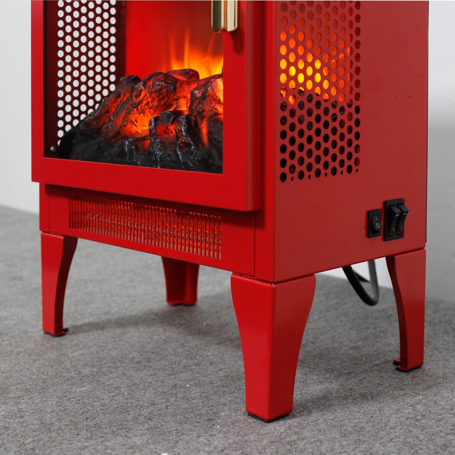Portable Red Electric Fireplace Heater with 3-Sided Flame View - 1st Choice Furniture Direct