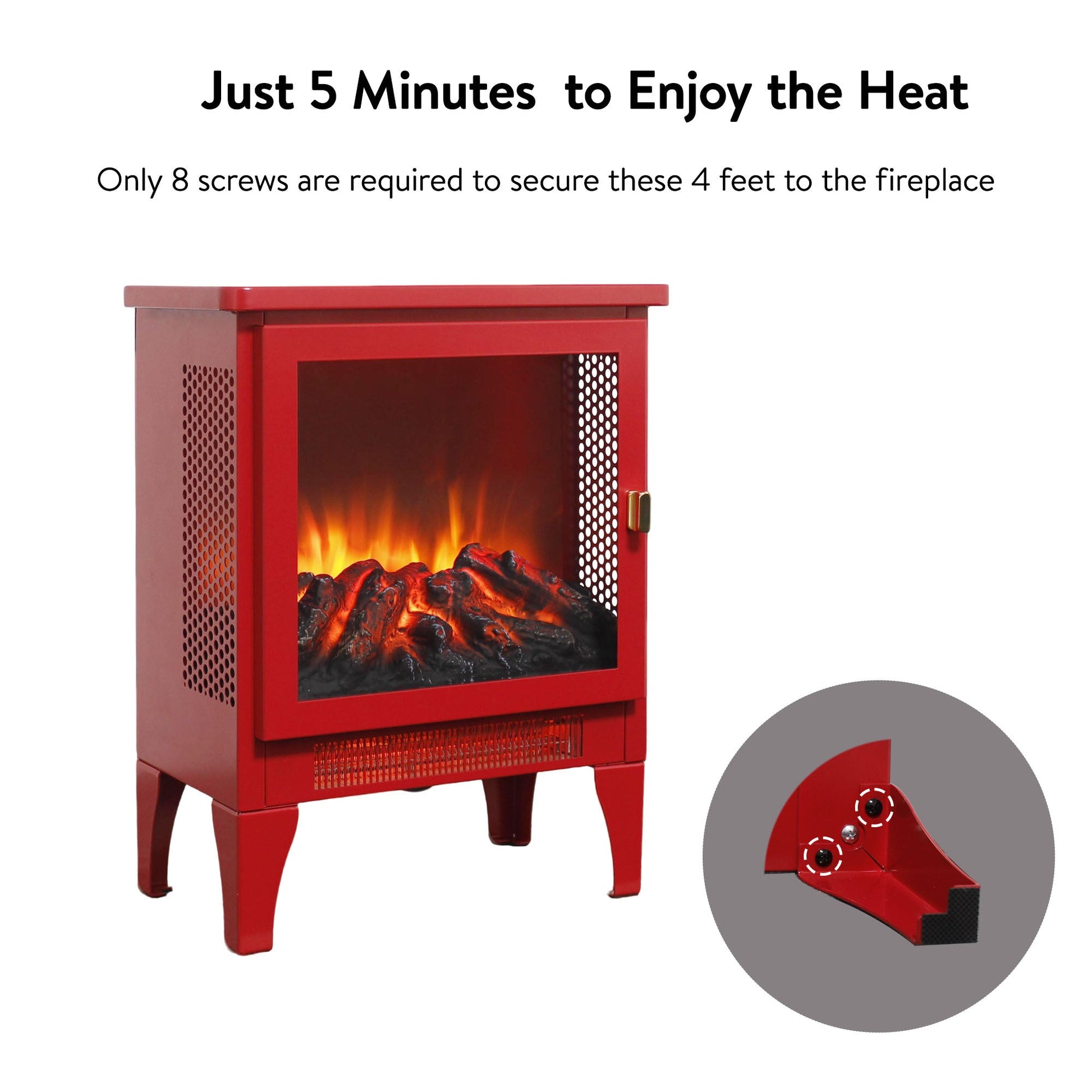 Portable Red Electric Fireplace Heater with 3-Sided Flame View - 1st Choice Furniture Direct