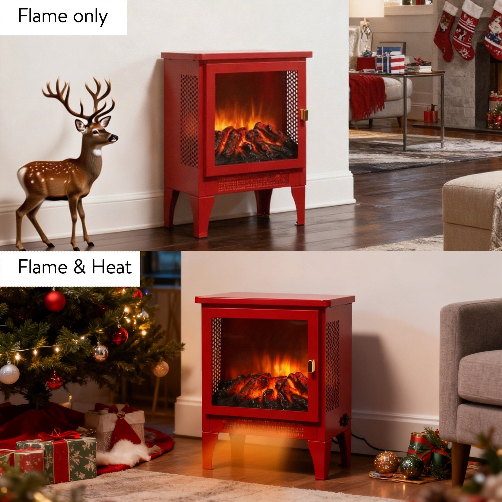 Portable Red Electric Fireplace Heater with 3-Sided Flame View - 1st Choice Furniture Direct