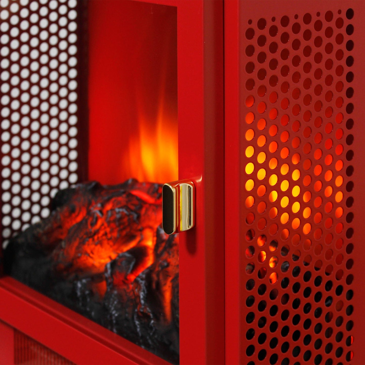Portable Red Electric Fireplace Heater with 3-Sided Flame View - 1st Choice Furniture Direct