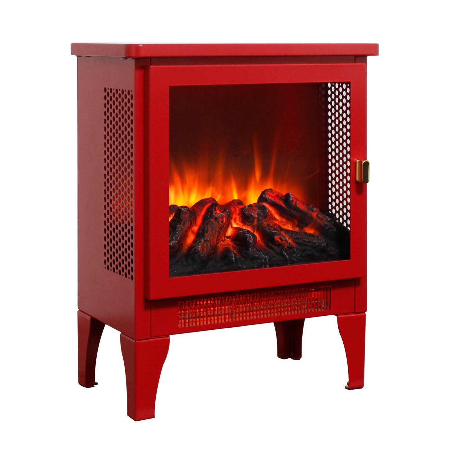 Portable Red Electric Fireplace Heater with 3-Sided Flame View - 1st Choice Furniture Direct