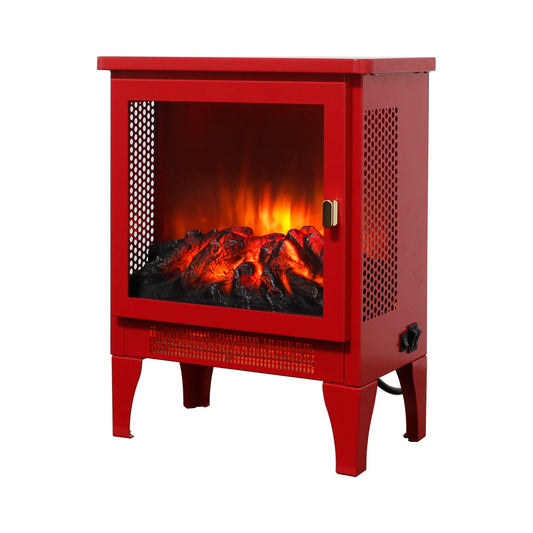 Portable Red Electric Fireplace Heater with 3-Sided Flame View - 1st Choice Furniture Direct