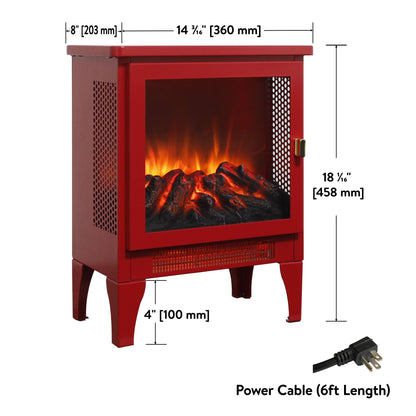 Portable Red Electric Fireplace Heater with 3-Sided Flame View - 1st Choice Furniture Direct