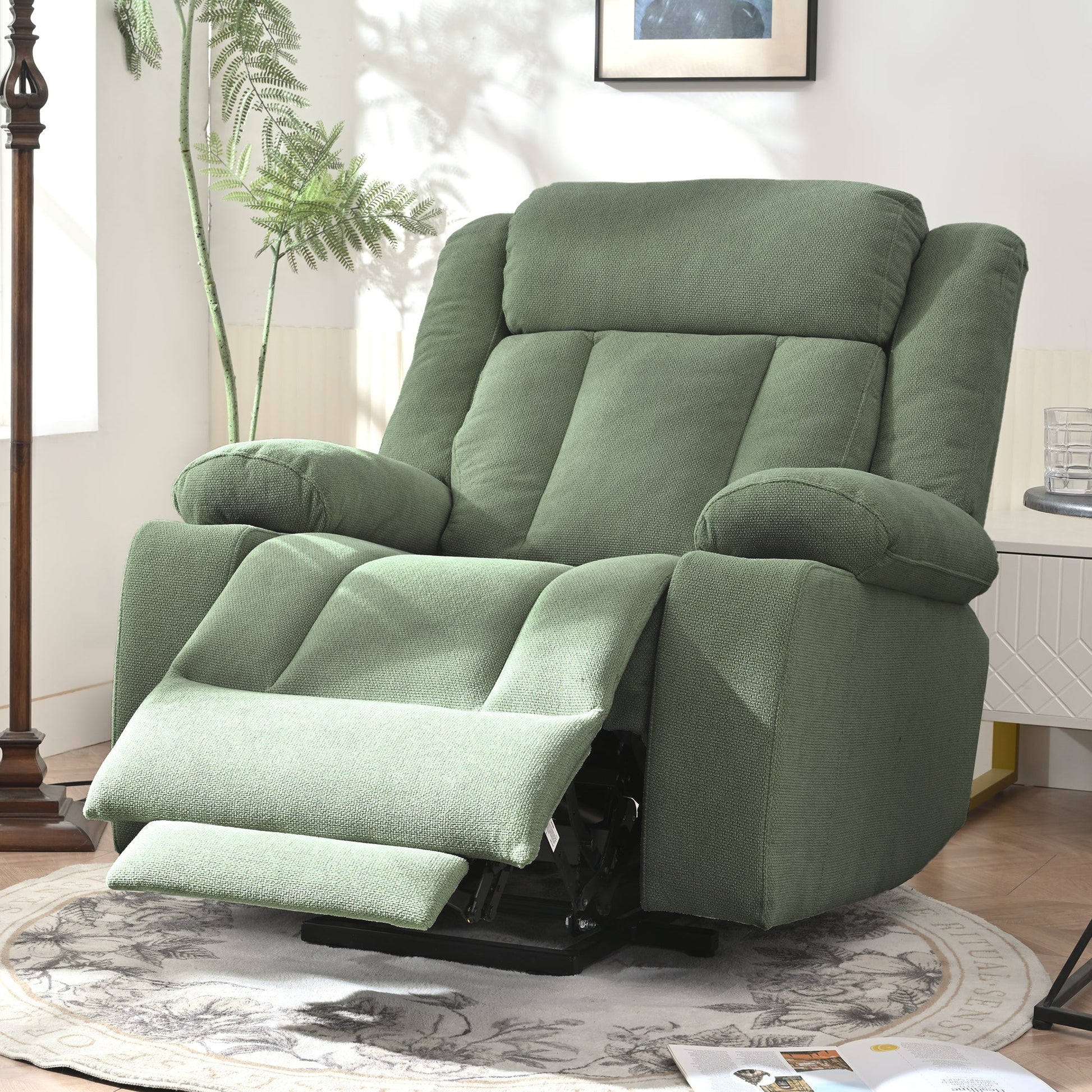 Power Lift Recliner Chair for Elderly,Fabric Lift Chairs for Living Room w/ Extended Footrest,Classic Single Sofa,Home Theater Seating with 2 Cup Holders,Side Pockets,Remote Control(Dark Green) - 1st Choice Furniture Direct