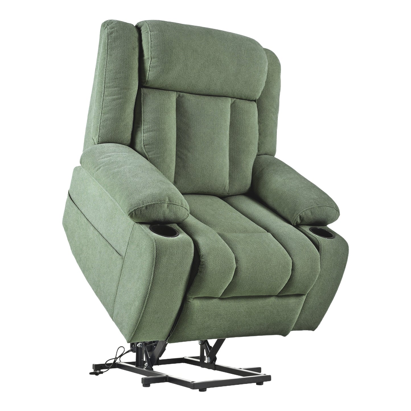 Power Lift Recliner Chair for Elderly,Fabric Lift Chairs for Living Room w/ Extended Footrest,Classic Single Sofa,Home Theater Seating with 2 Cup Holders,Side Pockets,Remote Control(Dark Green) - 1st Choice Furniture Direct