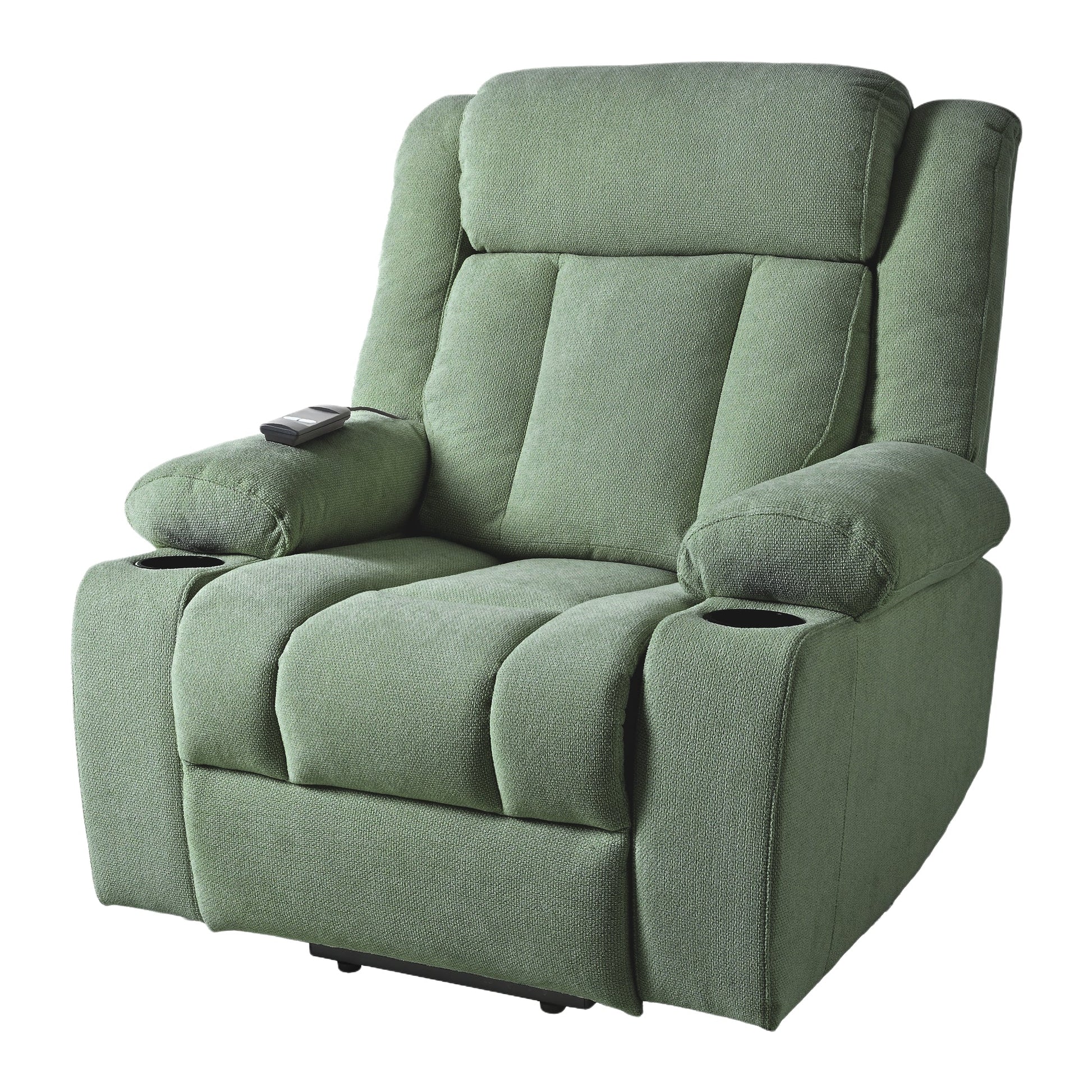 Power Lift Recliner Chair for Elderly,Fabric Lift Chairs for Living Room w/ Extended Footrest,Classic Single Sofa,Home Theater Seating with 2 Cup Holders,Side Pockets,Remote Control(Dark Green) - 1st Choice Furniture Direct