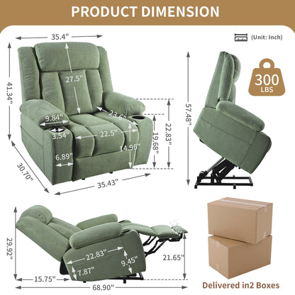 Power Lift Recliner Chair for Elderly,Fabric Lift Chairs for Living Room w/ Extended Footrest,Classic Single Sofa,Home Theater Seating with 2 Cup Holders,Side Pockets,Remote Control(Dark Green) - 1st Choice Furniture Direct