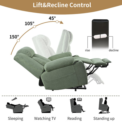 Power Lift Recliner Chair for Elderly,Fabric Lift Chairs for Living Room w/ Extended Footrest,Classic Single Sofa,Home Theater Seating with 2 Cup Holders,Side Pockets,Remote Control(Dark Green) - 1st Choice Furniture Direct