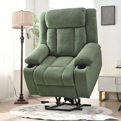 Power Lift Recliner Chair for Elderly,Fabric Lift Chairs for Living Room w/ Extended Footrest,Classic Single Sofa,Home Theater Seating with 2 Cup Holders,Side Pockets,Remote Control(Dark Green) - 1st Choice Furniture Direct