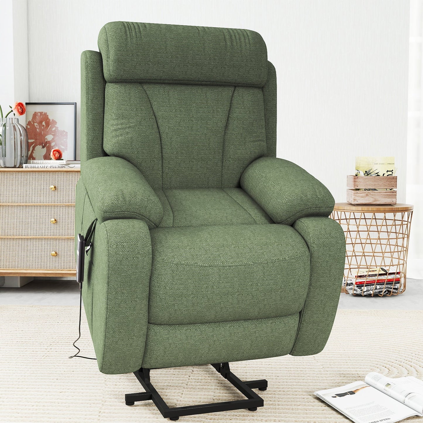 Power Lift Recliner for Elderly, Heavy Duty Lift Chair Recliners for Small Spaces, Electric Recliner Chairs for Seniors, Remote Control, Adjustable, Side Pocket (Dark Green+ Snowflake Velvet) - 1st Choice Furniture Direct