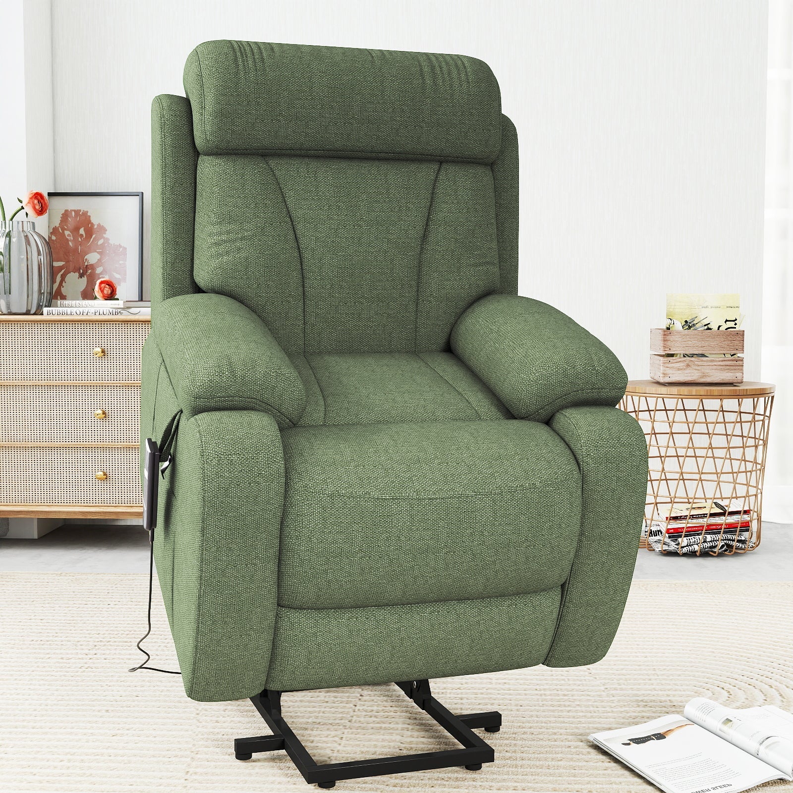 Power Lift Recliner for Elderly, Heavy Duty Lift Chair Recliners for Small Spaces, Electric Recliner Chairs for Seniors, Remote Control, Adjustable, Side Pocket (Dark Green+ Snowflake Velvet) - 1st Choice Furniture Direct