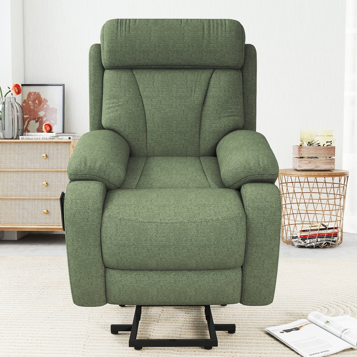 Power Lift Recliner for Elderly, Heavy Duty Lift Chair Recliners for Small Spaces, Electric Recliner Chairs for Seniors, Remote Control, Adjustable, Side Pocket (Dark Green+ Snowflake Velvet) - 1st Choice Furniture Direct