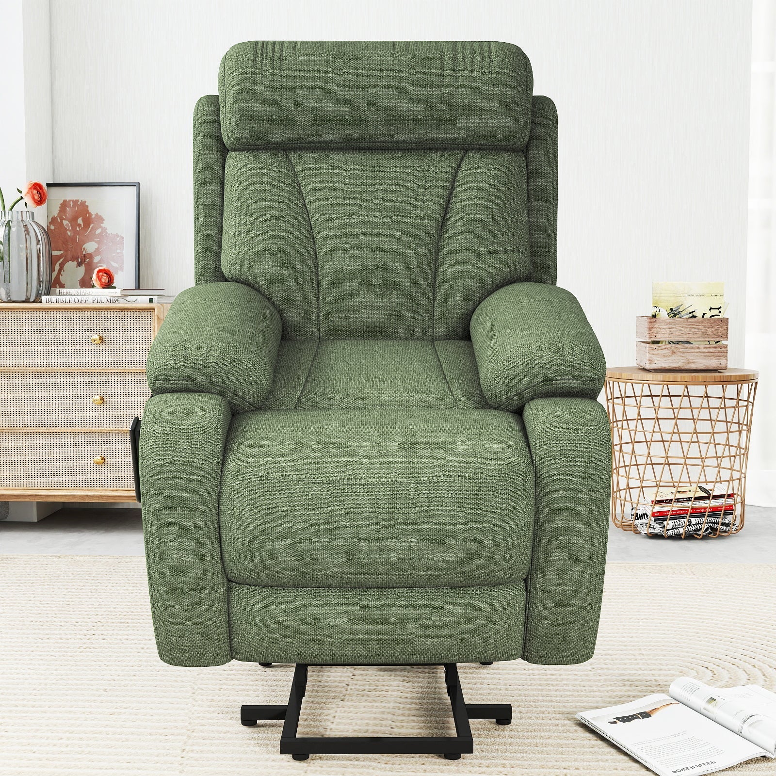 Power Lift Recliner for Elderly, Heavy Duty Lift Chair Recliners for Small Spaces, Electric Recliner Chairs for Seniors, Remote Control, Adjustable, Side Pocket (Dark Green+ Snowflake Velvet) - 1st Choice Furniture Direct