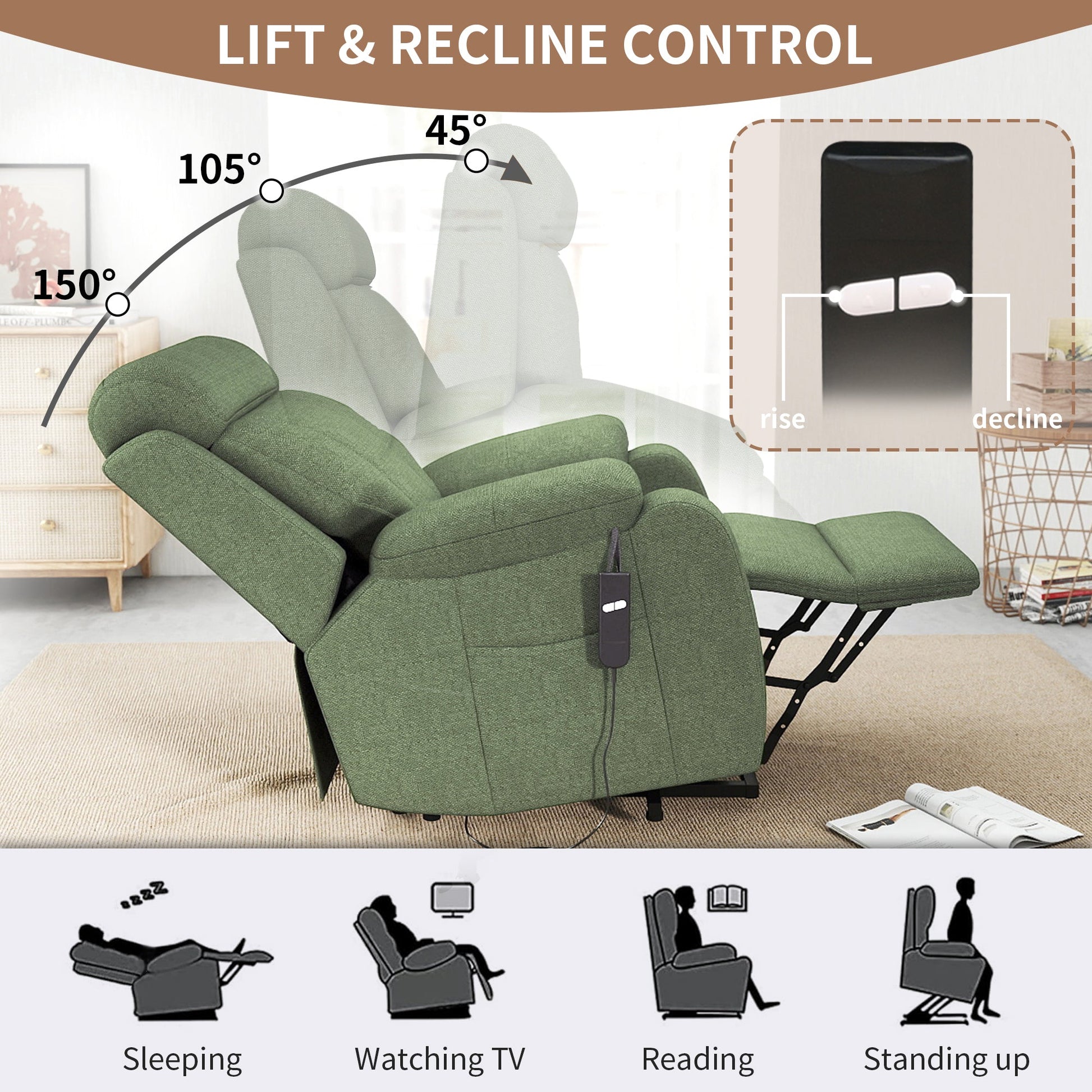 Power Lift Recliner for Elderly, Heavy Duty Lift Chair Recliners for Small Spaces, Electric Recliner Chairs for Seniors, Remote Control, Adjustable, Side Pocket (Dark Green+ Snowflake Velvet) - 1st Choice Furniture Direct