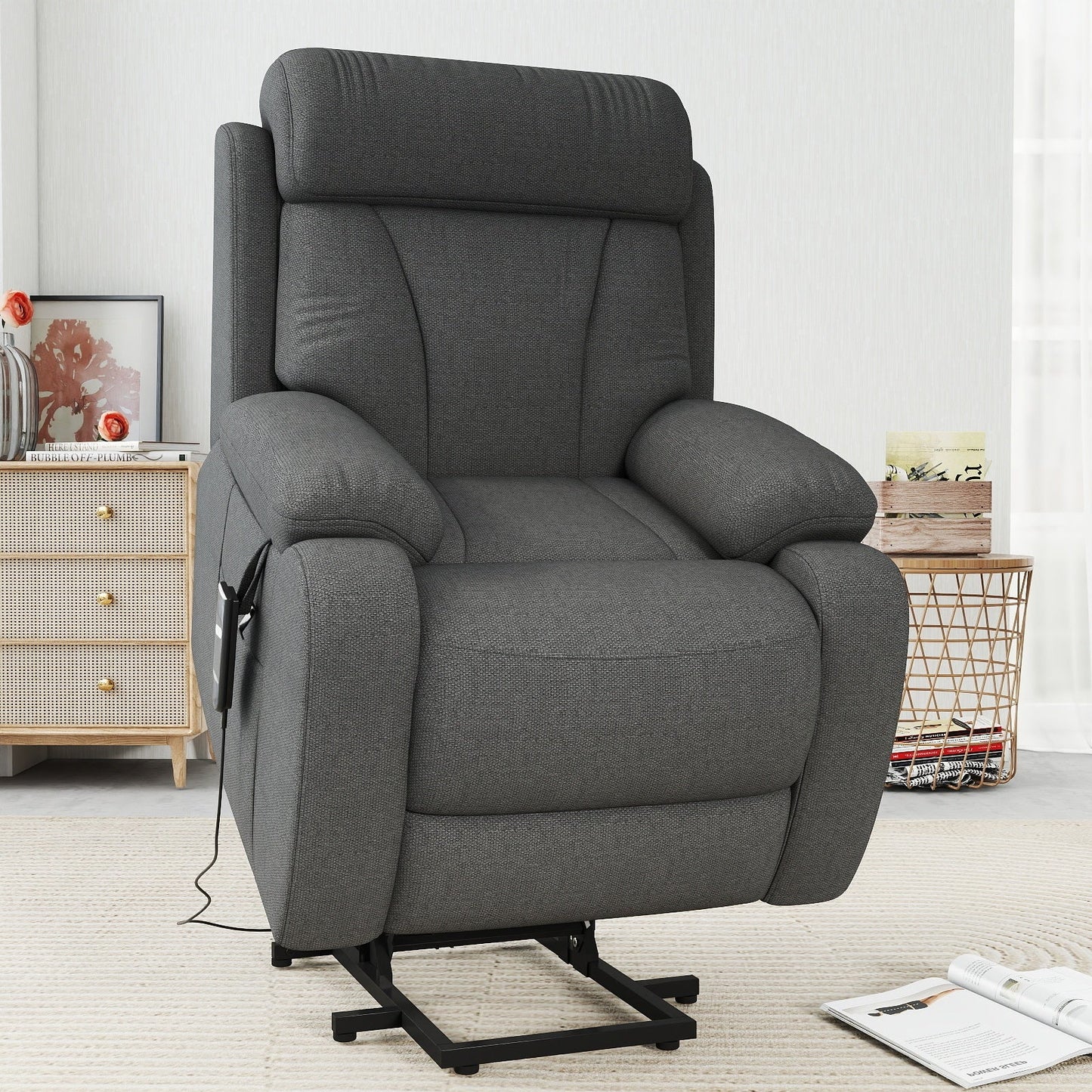Power Lift Recliner for Elderly, Lift Chair Recliners for Small Spaces, Electric Recliner Chairs for Seniors, Remote Control, Adjustable, Side Pocket (Dark Gray+ Snowflake Velvet) - 1st Choice Furniture Direct