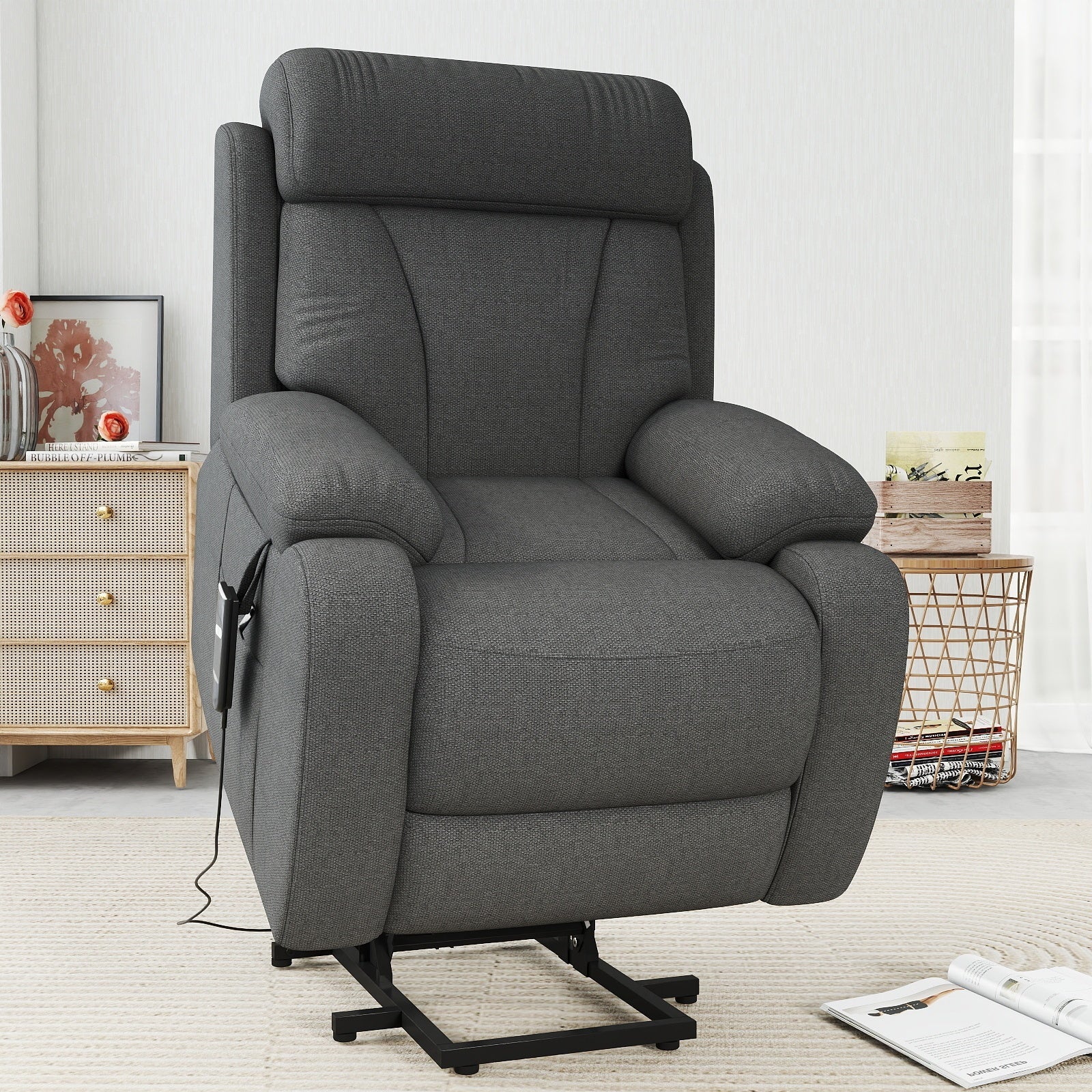 Power Lift Recliner for Elderly, Lift Chair Recliners for Small Spaces, Electric Recliner Chairs for Seniors, Remote Control, Adjustable, Side Pocket (Dark Gray+ Snowflake Velvet) - 1st Choice Furniture Direct