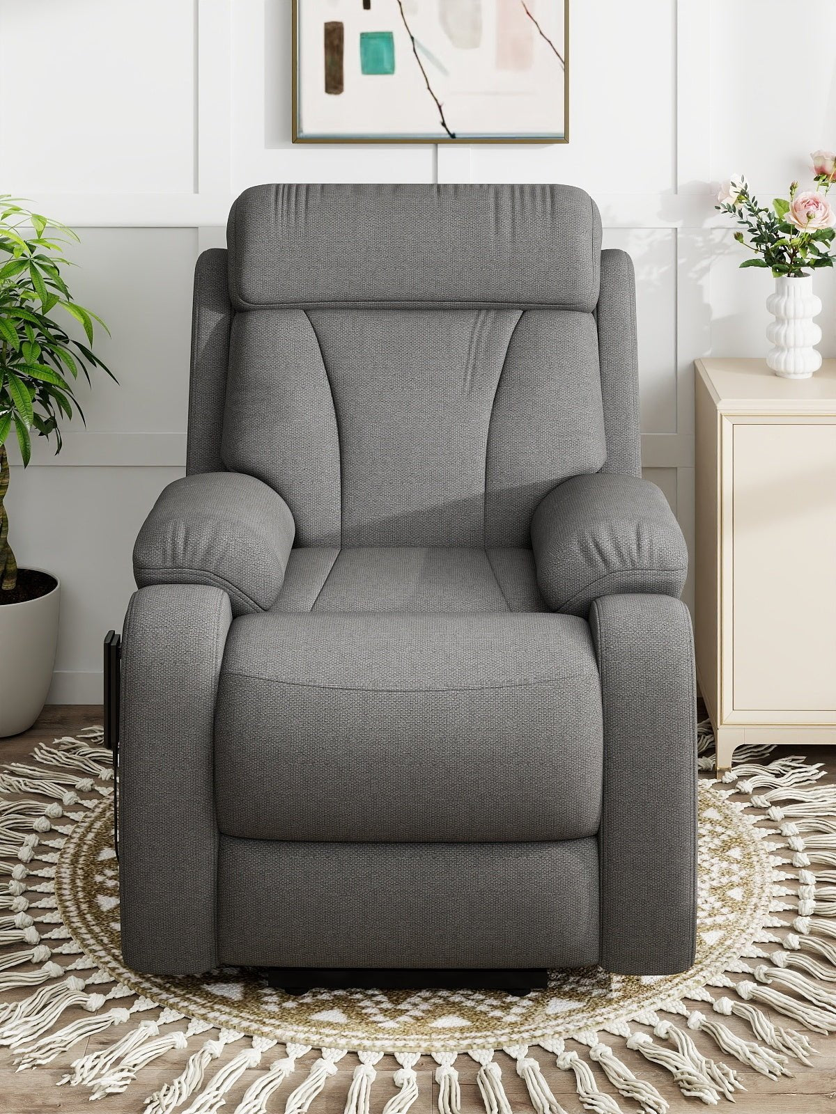 Power Lift Recliner for Elderly, Lift Chair Recliners for Small Spaces, Electric Recliner Chairs for Seniors, Remote Control, Adjustable, Side Pocket (Dark Gray+ Snowflake Velvet) - 1st Choice Furniture Direct
