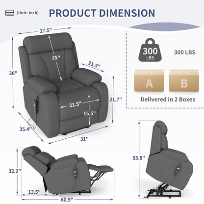 Power Lift Recliner for Elderly, Lift Chair Recliners for Small Spaces, Electric Recliner Chairs for Seniors, Remote Control, Adjustable, Side Pocket (Dark Gray+ Snowflake Velvet) - 1st Choice Furniture Direct