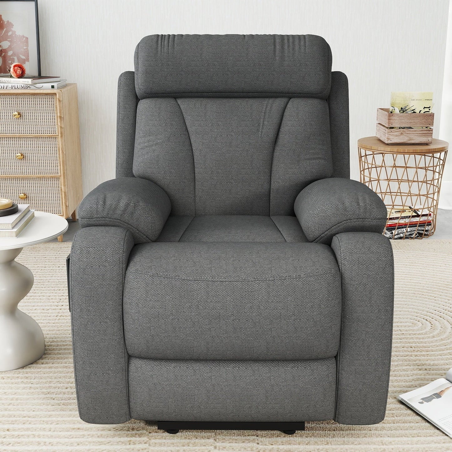 Power Lift Recliner for Elderly, Lift Chair Recliners for Small Spaces, Electric Recliner Chairs for Seniors, Remote Control, Adjustable, Side Pocket (Dark Gray+ Snowflake Velvet) - 1st Choice Furniture Direct
