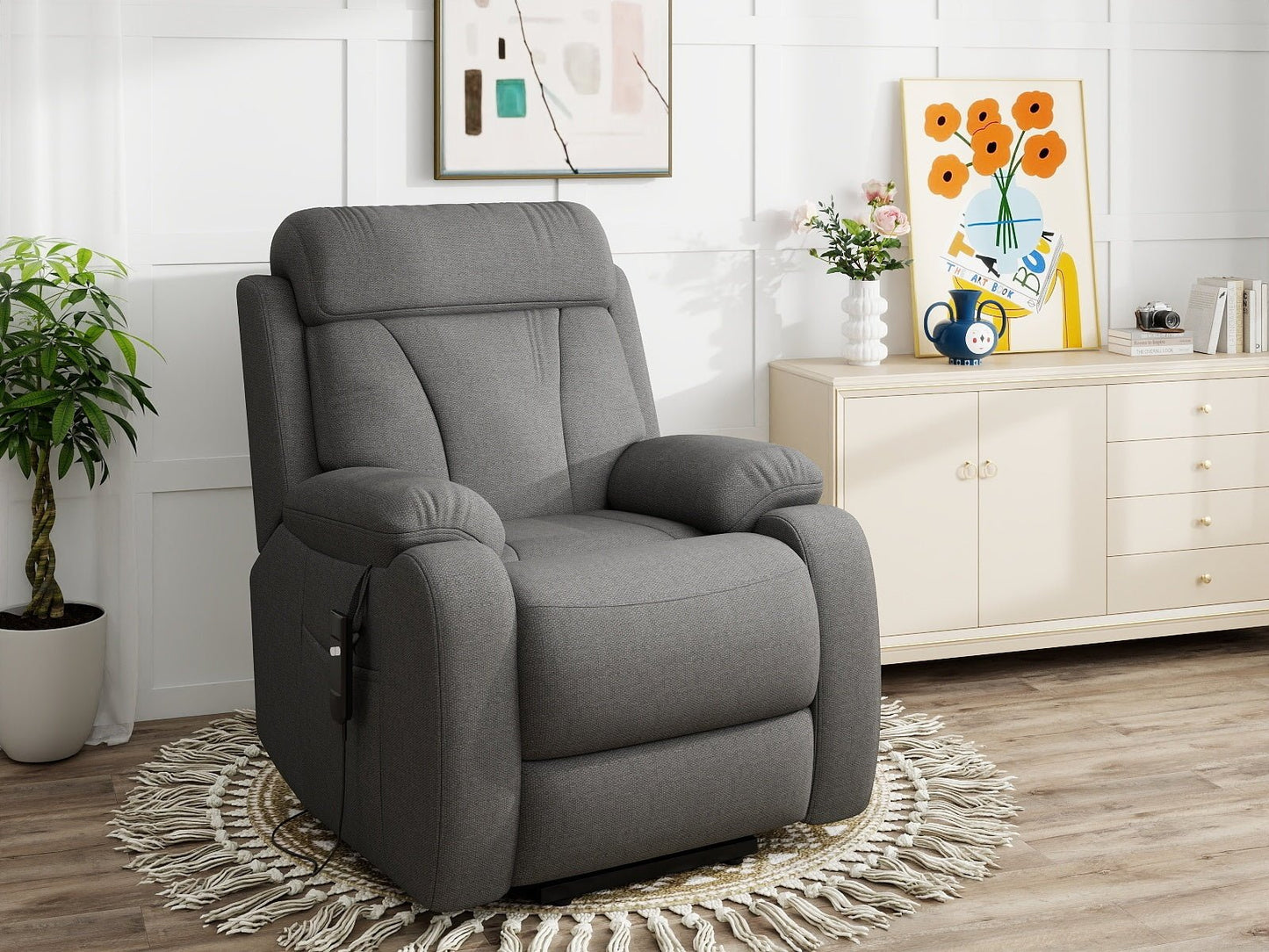 Power Lift Recliner for Elderly, Lift Chair Recliners for Small Spaces, Electric Recliner Chairs for Seniors, Remote Control, Adjustable, Side Pocket (Dark Gray+ Snowflake Velvet) - 1st Choice Furniture Direct