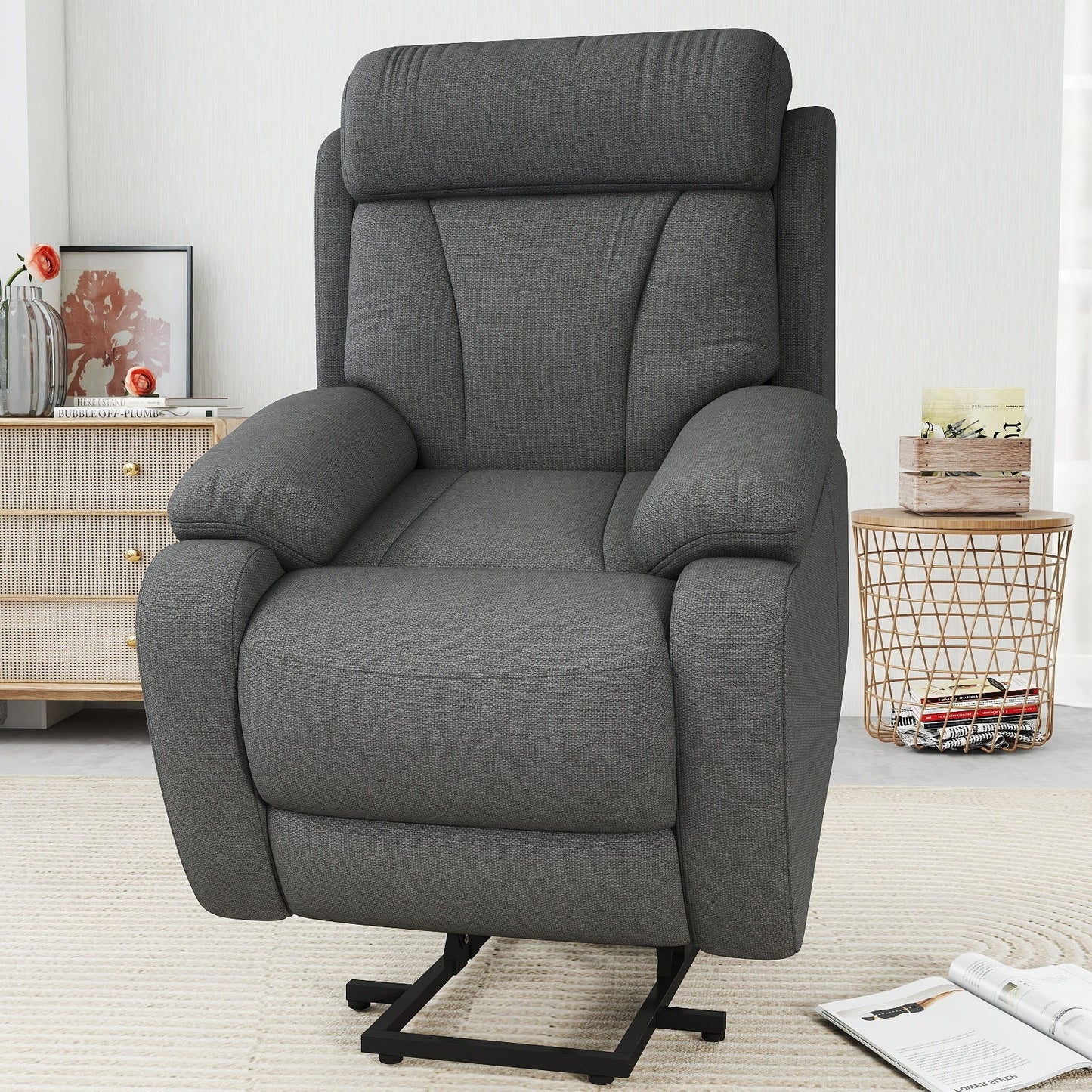 Power Lift Recliner for Elderly, Lift Chair Recliners for Small Spaces, Electric Recliner Chairs for Seniors, Remote Control, Adjustable, Side Pocket (Dark Gray+ Snowflake Velvet) - 1st Choice Furniture Direct