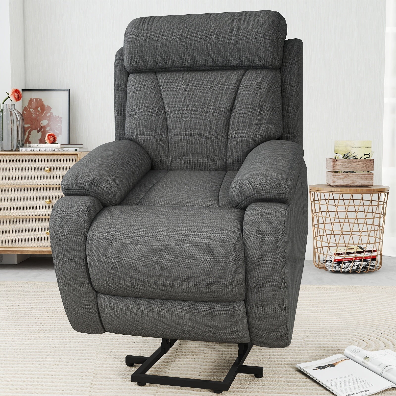Power Lift Recliner for Elderly, Lift Chair Recliners for Small Spaces, Electric Recliner Chairs for Seniors, Remote Control, Adjustable, Side Pocket (Dark Gray+ Snowflake Velvet) - 1st Choice Furniture Direct