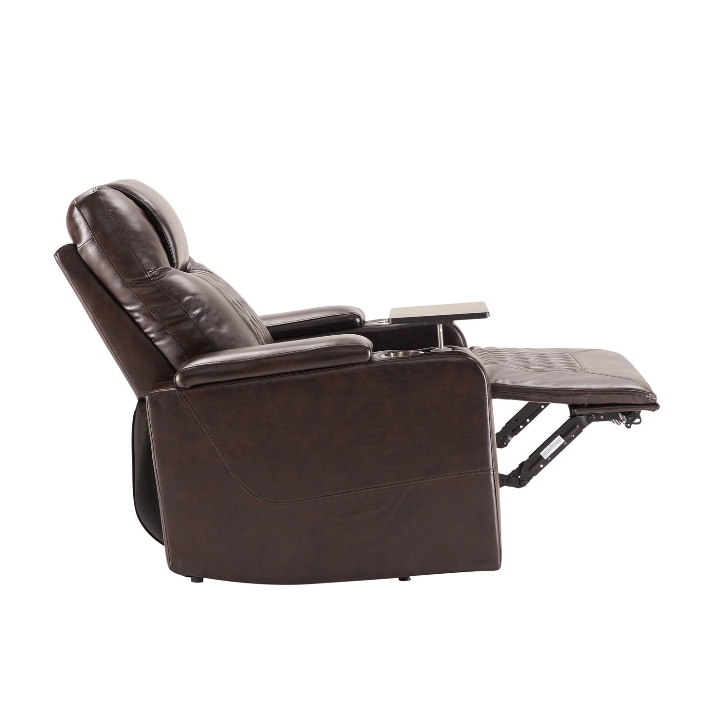 Power Motion Recliner with USB Charging Port, Hidden Arm Storage, 2 Cup Holders, 360° Swivel Tray Table, Brown PU Leather - 1st Choice Furniture Direct