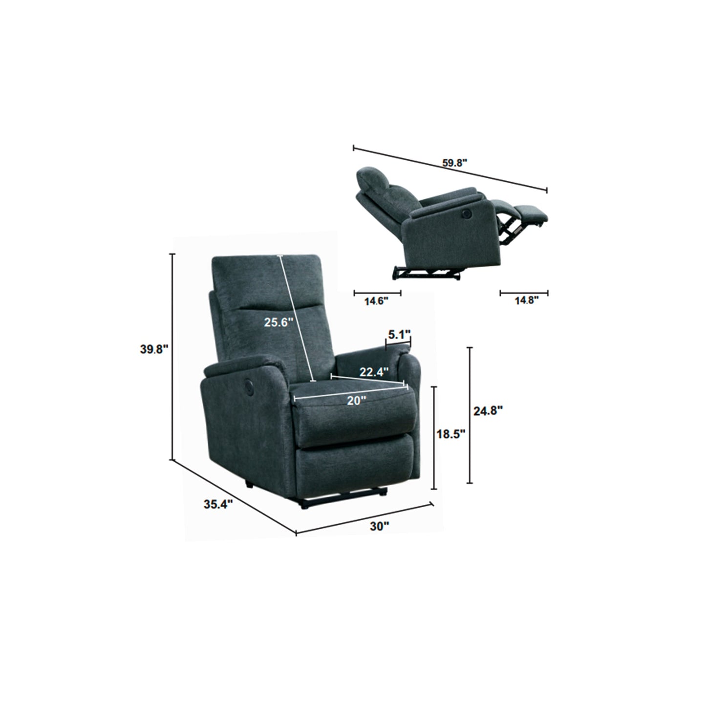 Power Recliner Chair Fabric – Dark Gray Electric Recliner with High Back Support - 1st Choice Furniture Direct