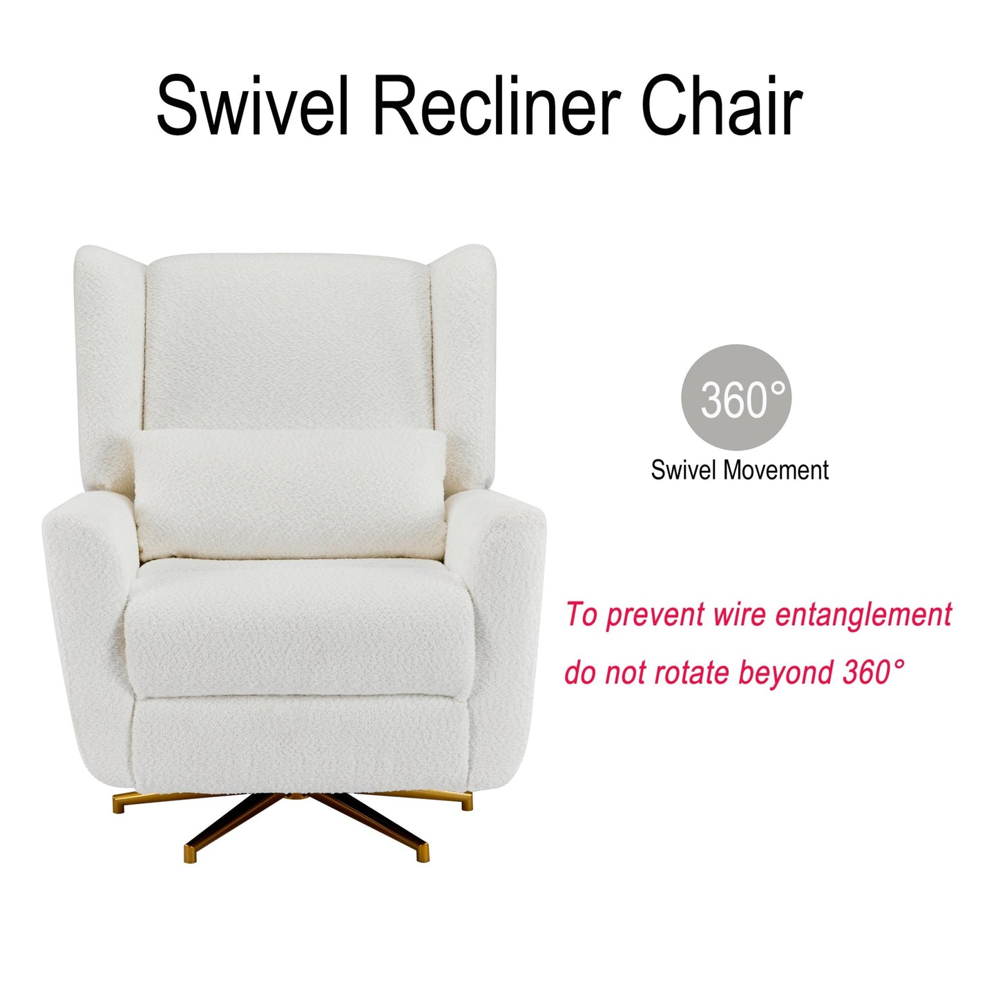 Power Recliner Chair Swivel,Boucle Upholstered 360° Swivel Recliner with gold 5 star base - Beige - 1st Choice Furniture Direct