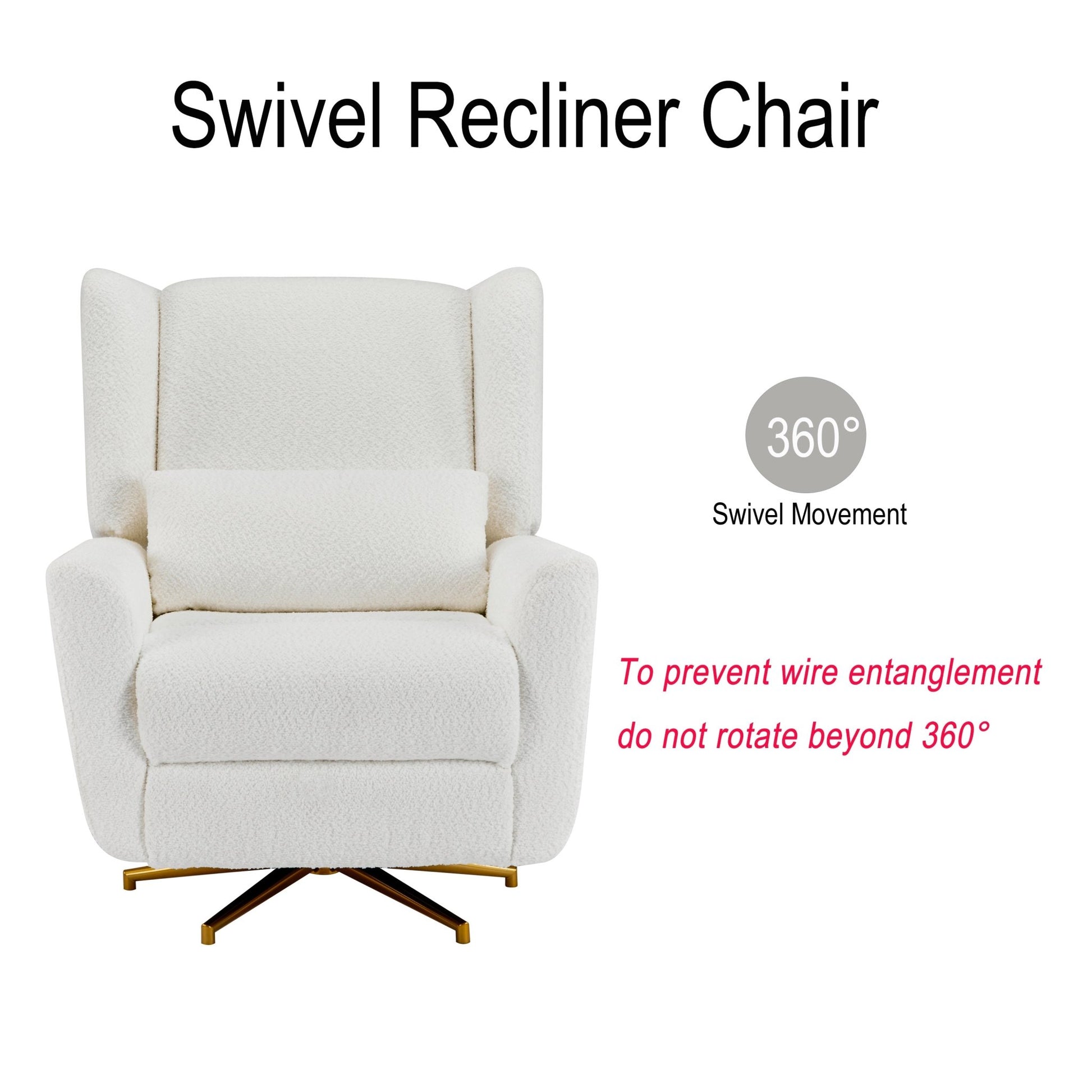 Power Recliner Chair Swivel,Boucle Upholstered 360° Swivel Recliner with gold 5 star base - Beige - 1st Choice Furniture Direct