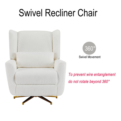 Power Recliner Chair Swivel,Boucle Upholstered 360° Swivel Recliner with gold 5 star base - Beige - 1st Choice Furniture Direct