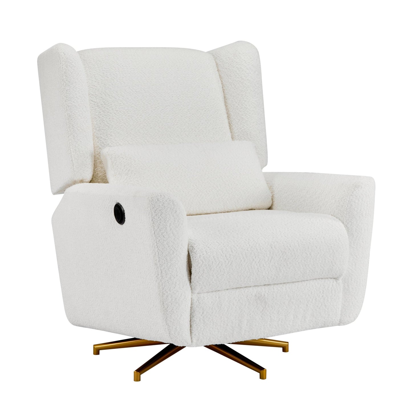 Power Recliner Chair Swivel,Boucle Upholstered 360° Swivel Recliner with gold 5 star base - Beige - 1st Choice Furniture Direct